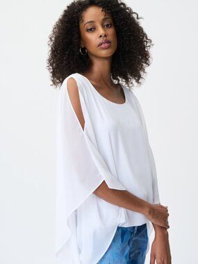 White Crepe Top with Slit Sleeve